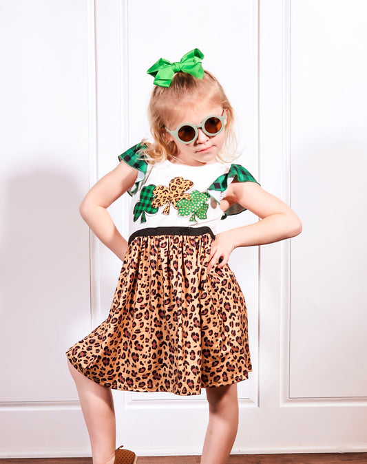 Leopard Clover Ruffle Dress
