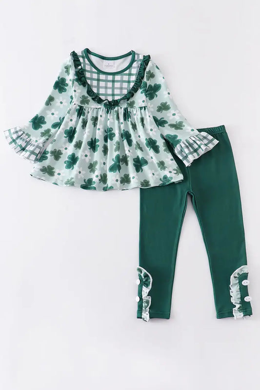Green Plaid Clover Pant Set